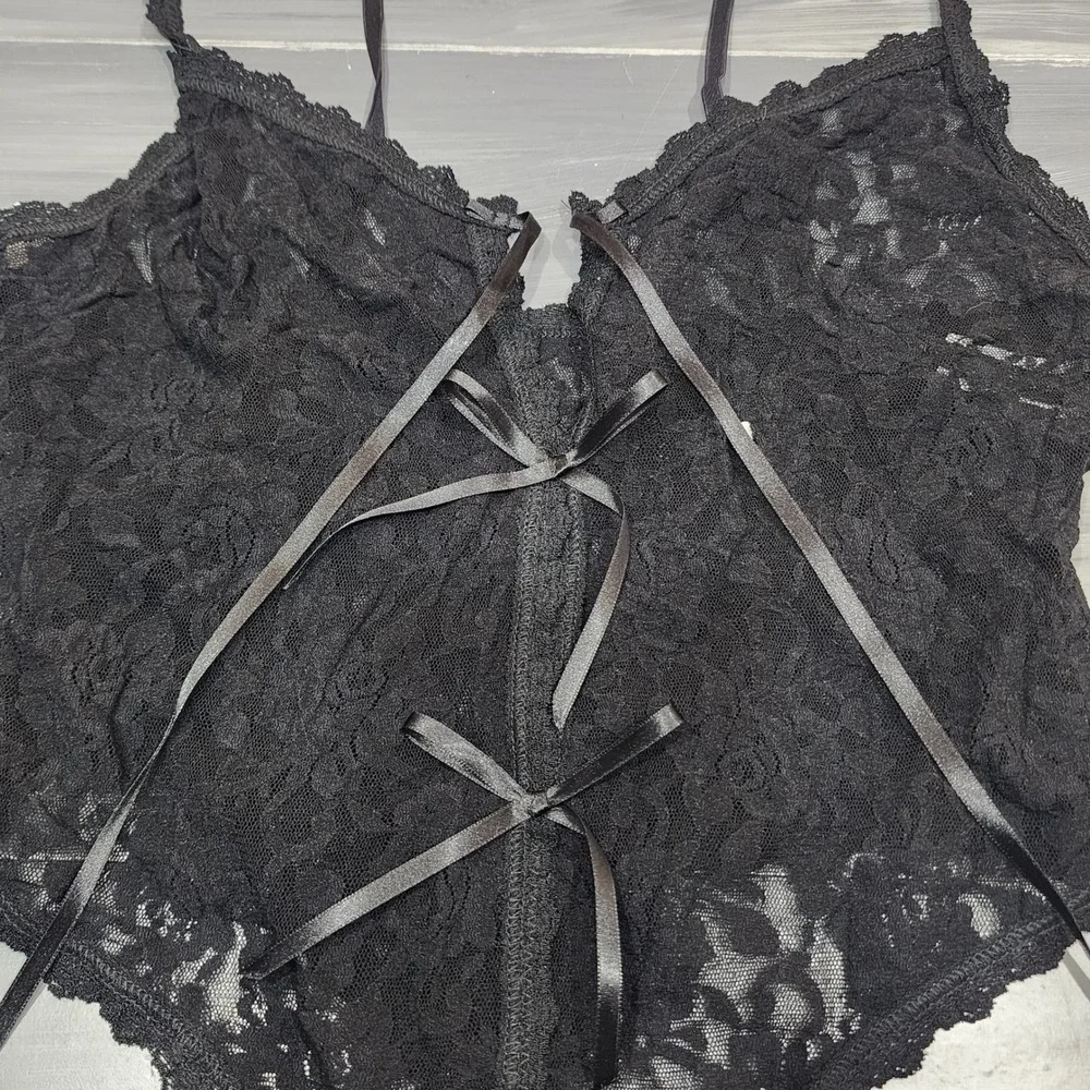Hanky Panky After Midnight Black Lace Teddy Bodysuit Front Tie Large